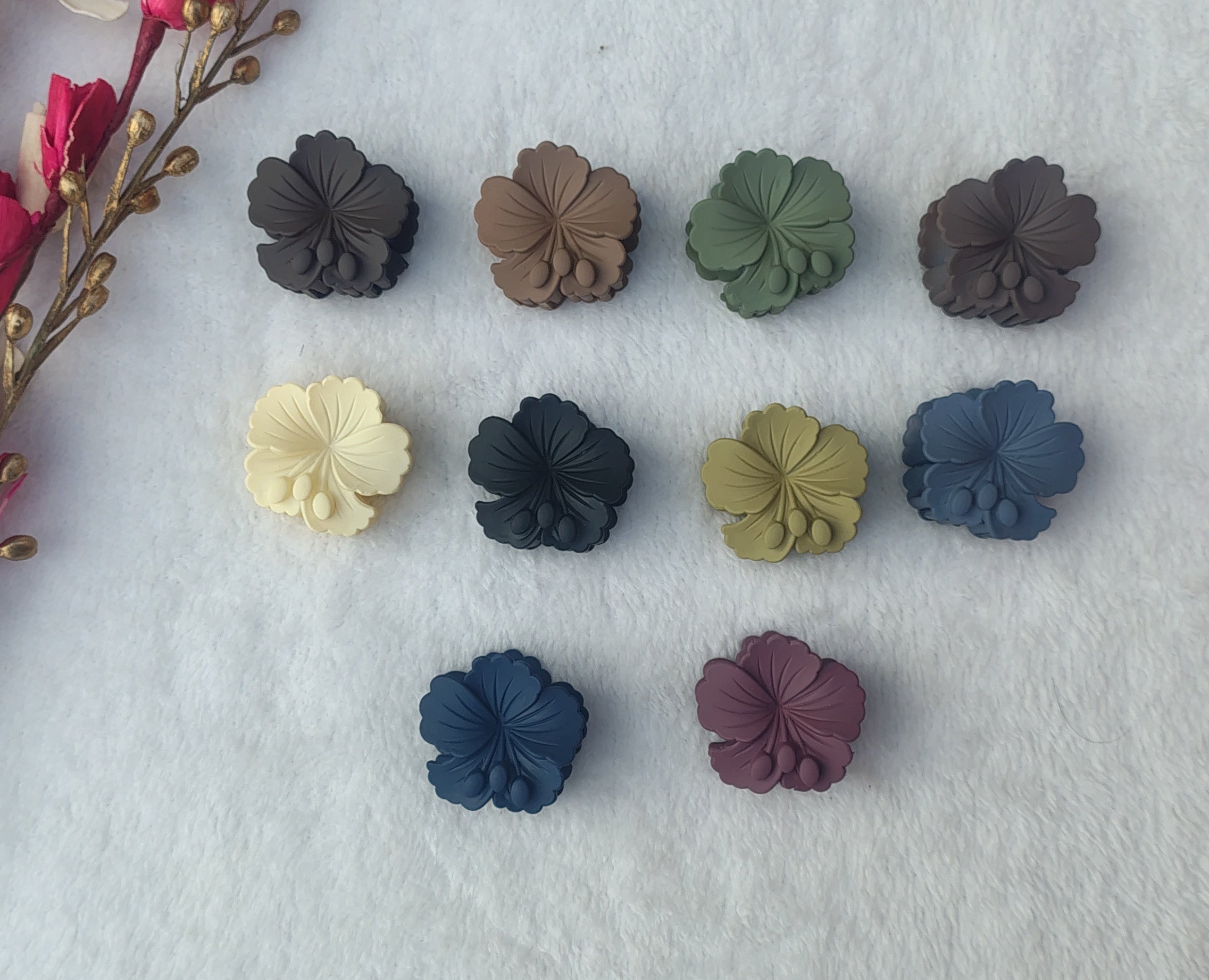 Matte flower hair claw clips in multiple colors for women and girls