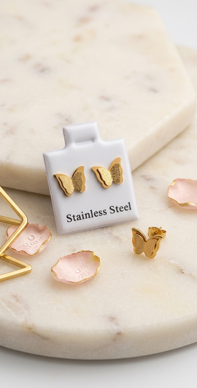 Textured Butterfly Wings: Tarnish-Resistant  Studs