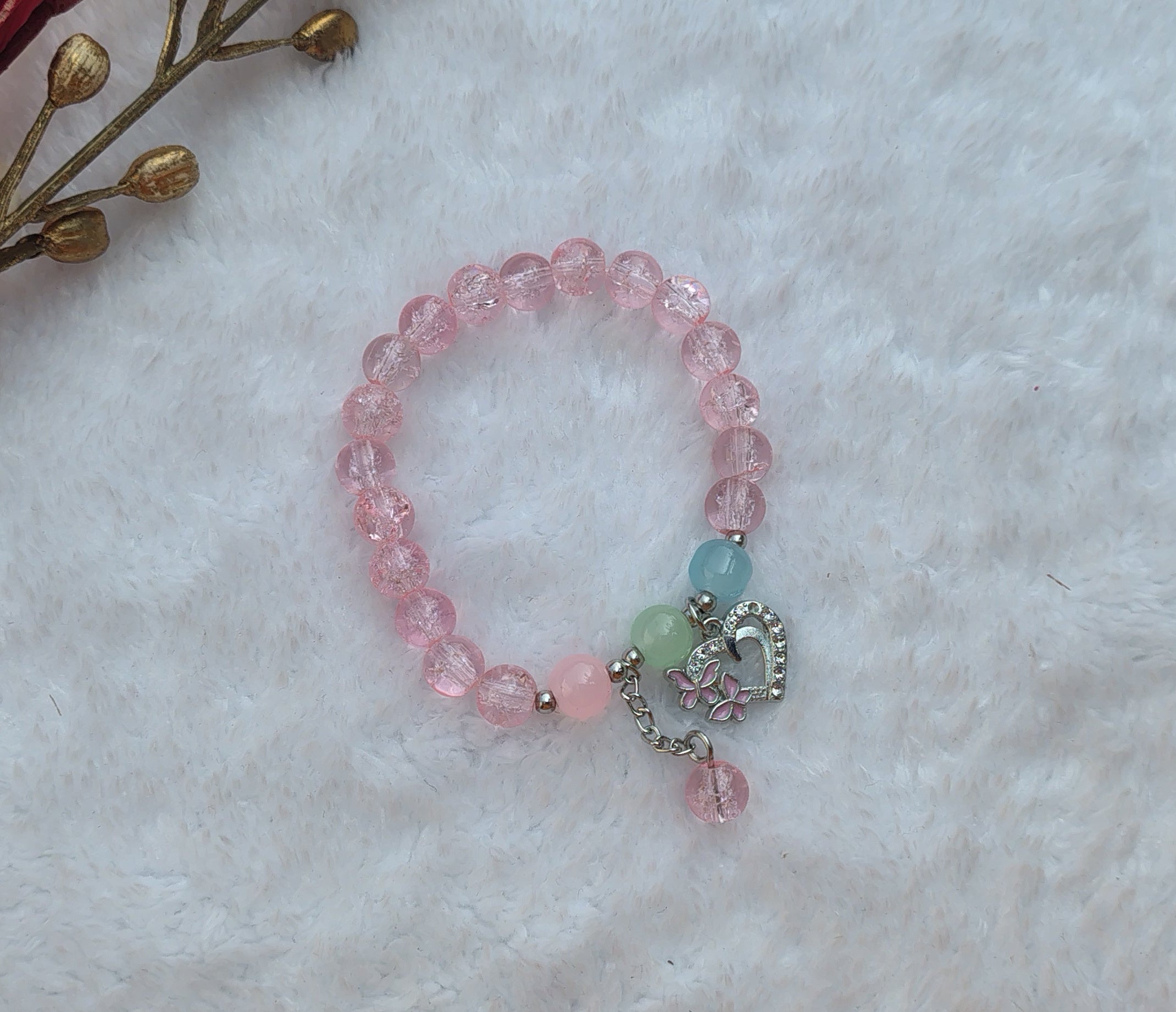 Cute Crystal Beaded Bracelet with heart Charm