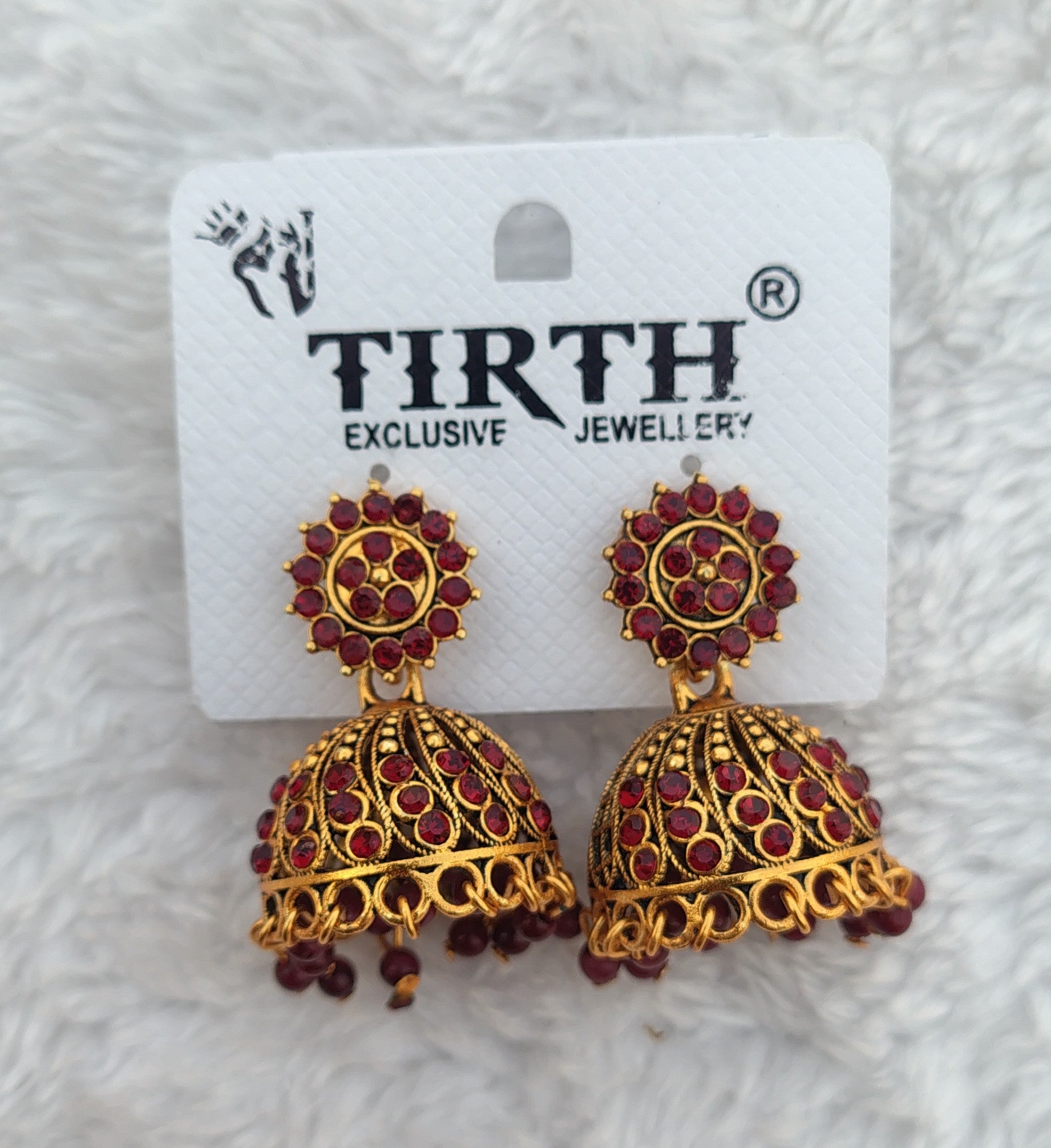 Traditional Stone Jhumka Earrings – Antique Gold Finish