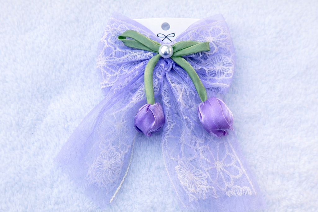 Tulip Bow Hair Clip – Elegant Floral Lace Hair Accessory for Girls
