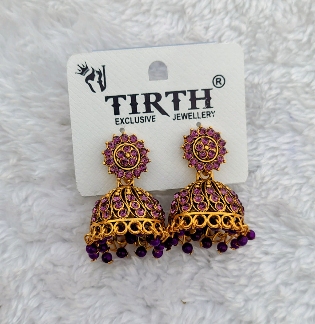 Traditional Stone Jhumka Earrings – Antique Gold Finish