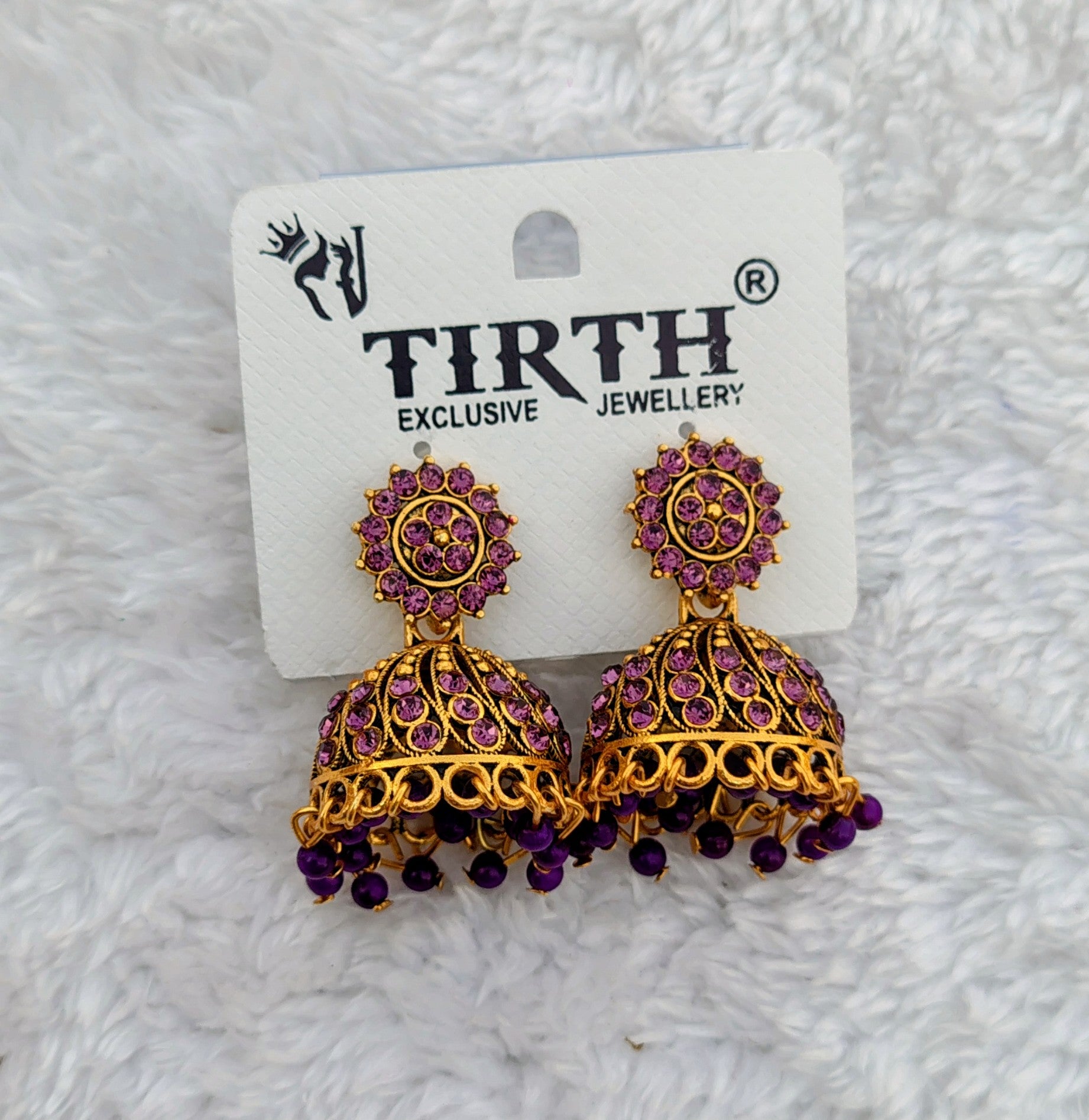 Traditional Stone Jhumka Earrings – Antique Gold Finish