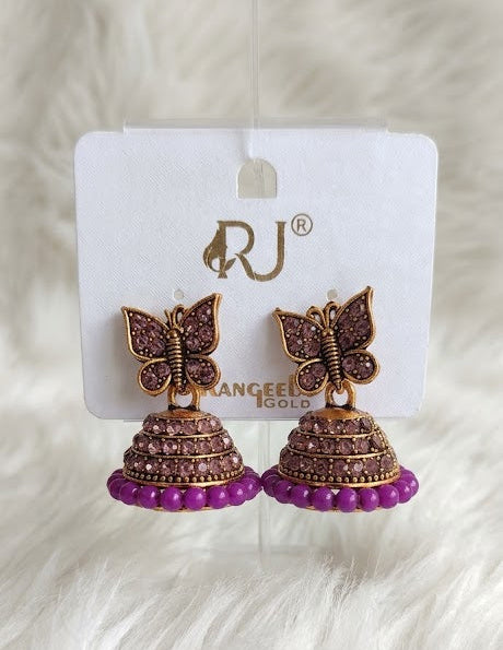Butterfly Jhumka Earrings for Women | Traditional Oxidized Gold Finish