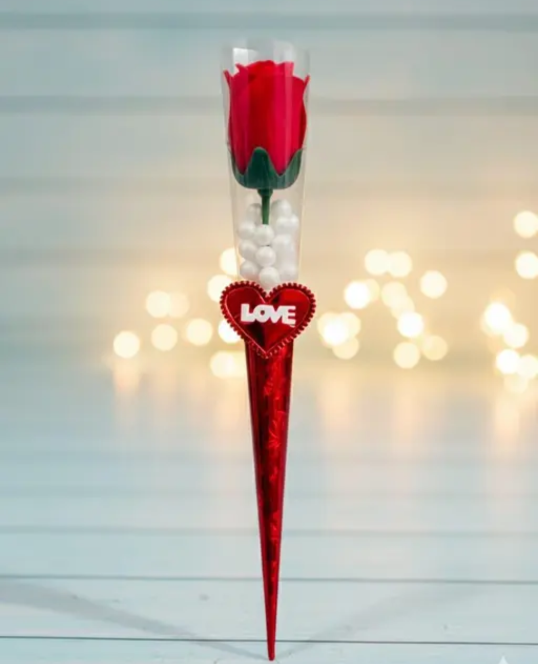 Artificial Red Rose with Red Heart