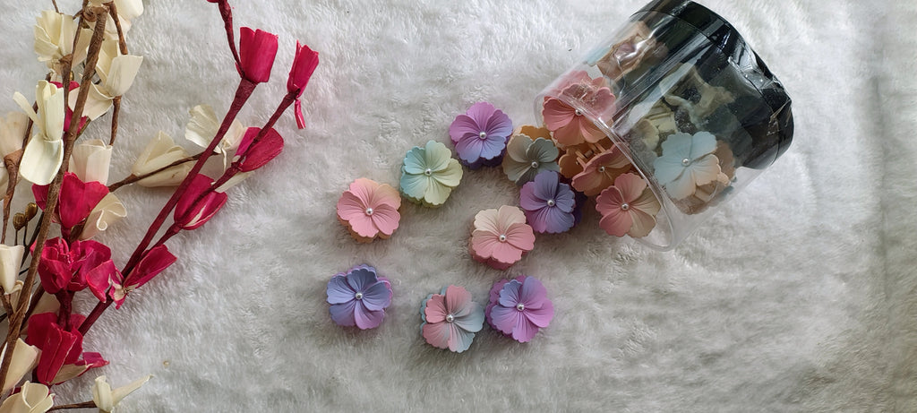 Pastel Pearl Flower Hair Clips – small size Double shaded