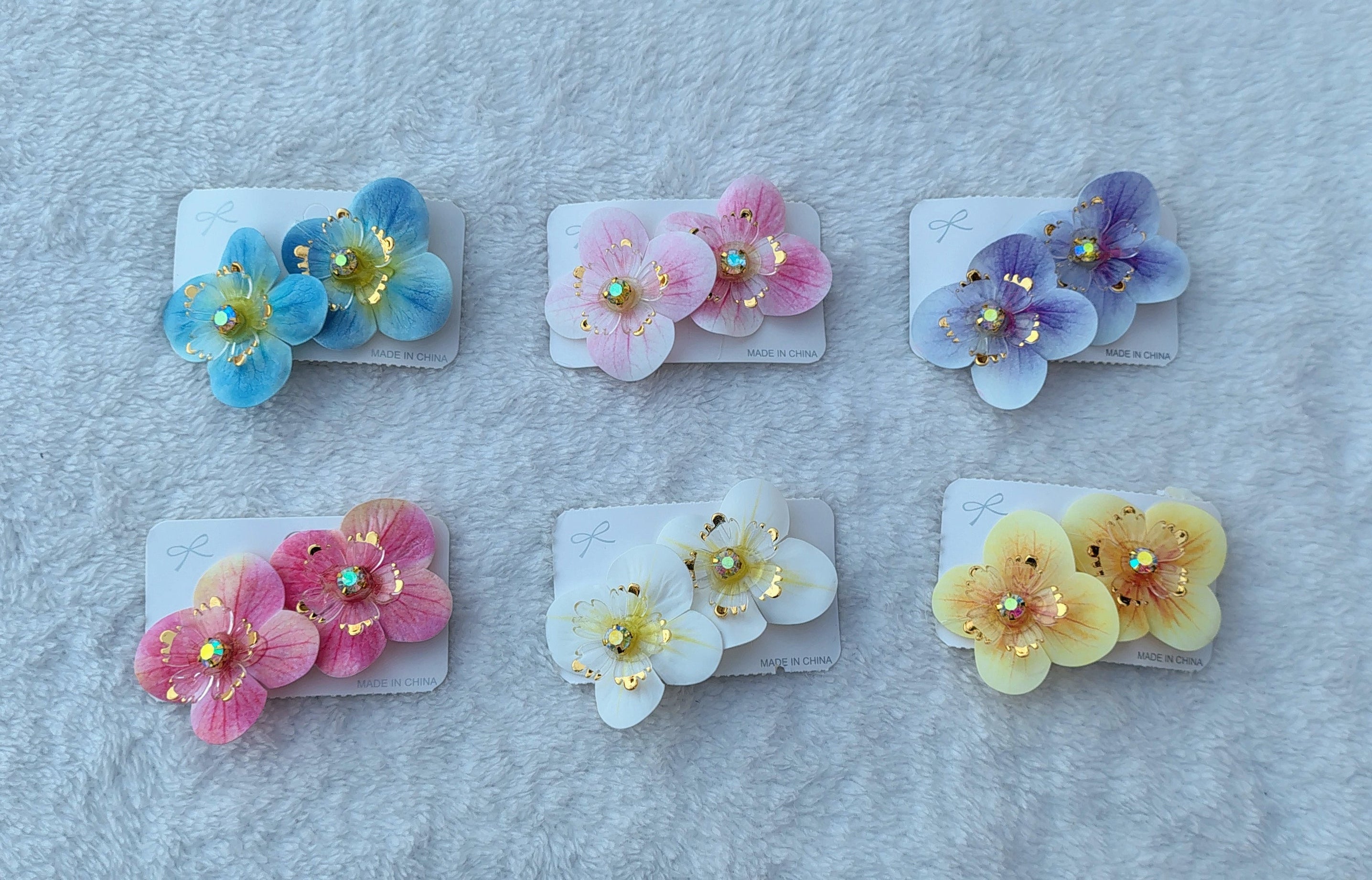 Aurora Floral Hair Clips with Crystal Centers – Set of 2
