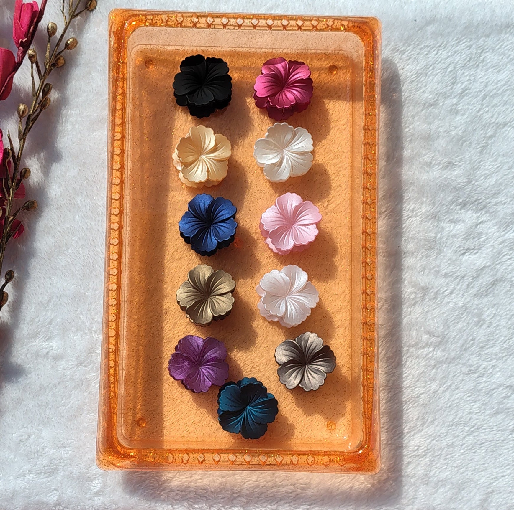 Shining Floral Hair Claw Clips Set | Matte Flower Clips
