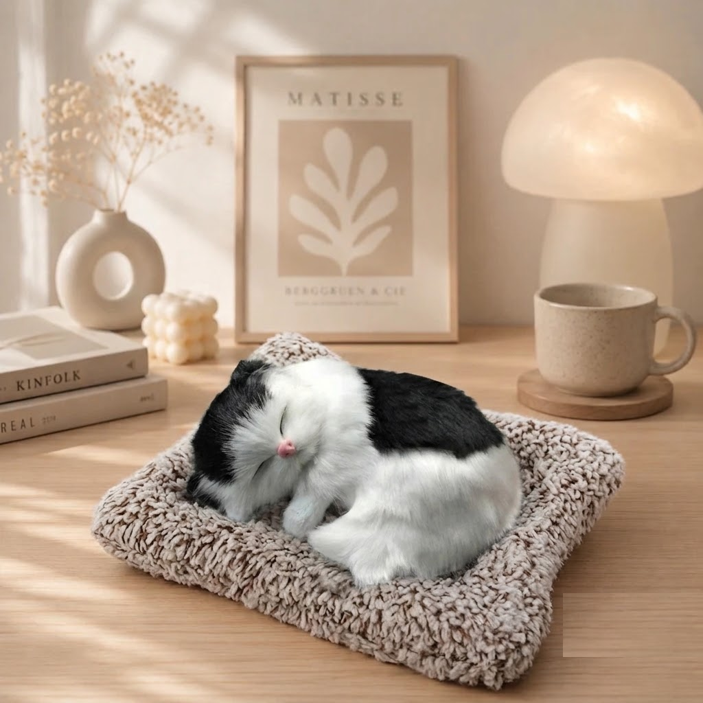 Aesthetic Sleeping Cat Dashboard Decor Plush for Car & Desk - white