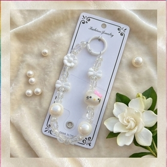 Cute Beaded Hello Kitty Phone Charm | Kawaii Mobile Strap & Bag Accessory